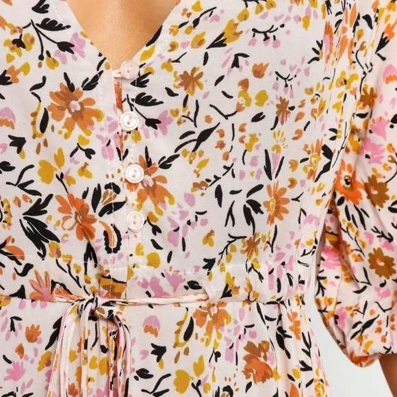 Floral Tie-Waist V-Neck Women’s Dress in Blush Multi - Picture 3 of 3